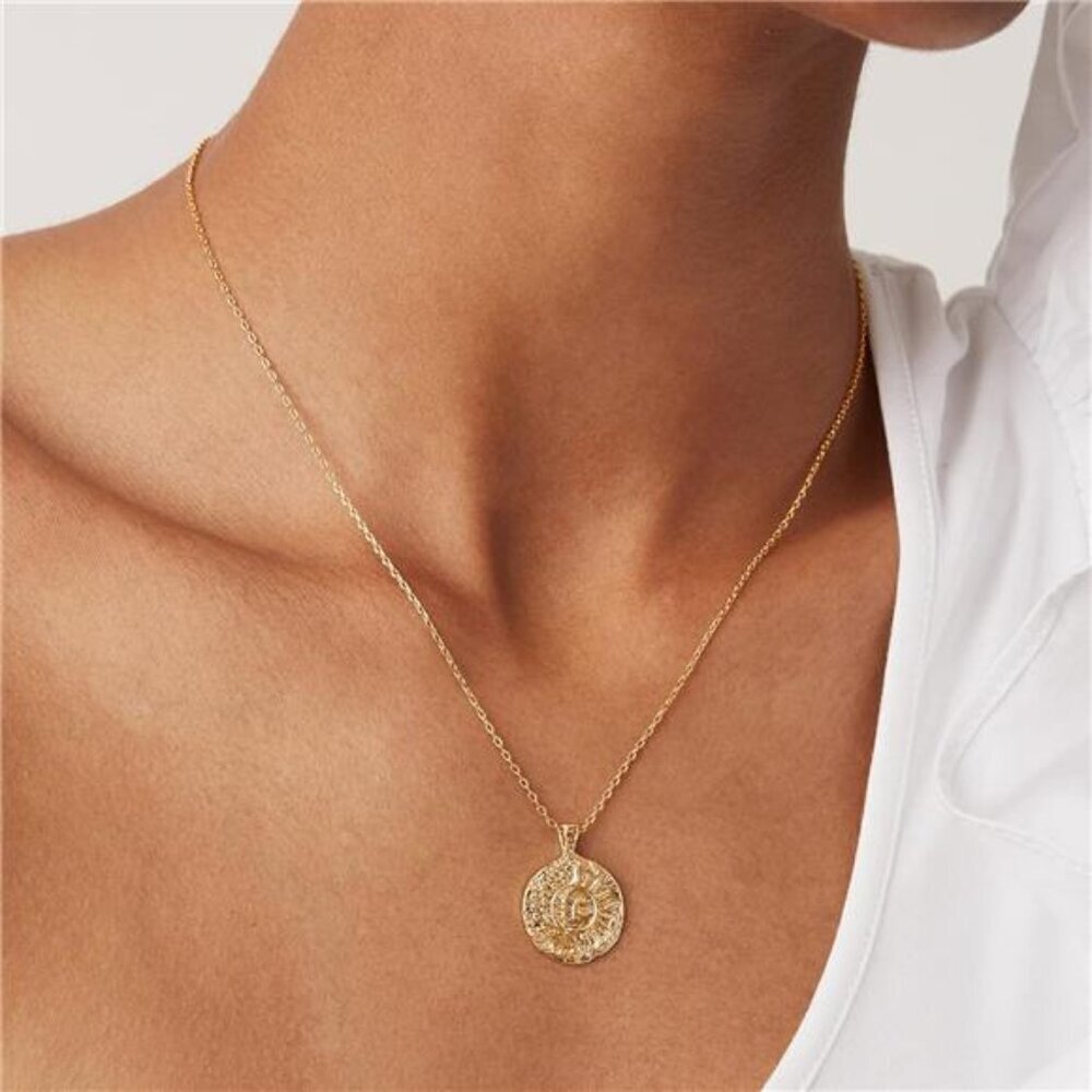 PAVOI 14K Gold Plated Engraved Coin Pendant Necklaces for Women | Byzantine - Picture 2 of 7